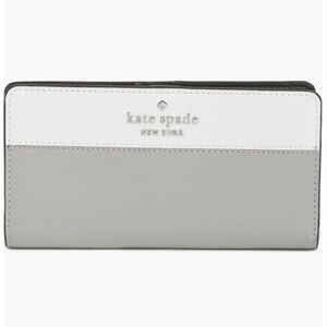 NWT Kate Spade Two-Tone Gray and White Large Slim Bifold Wallet